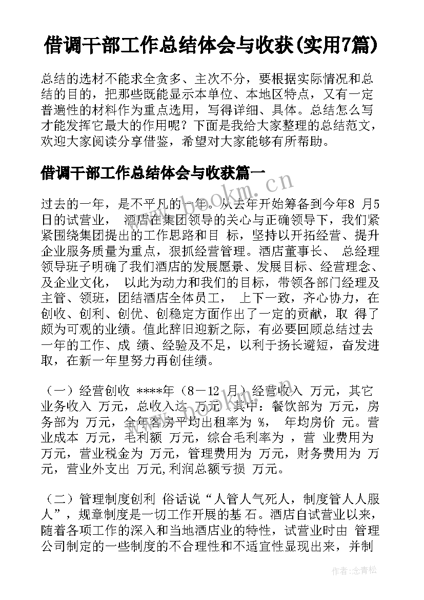 借调干部工作总结体会与收获(实用7篇)