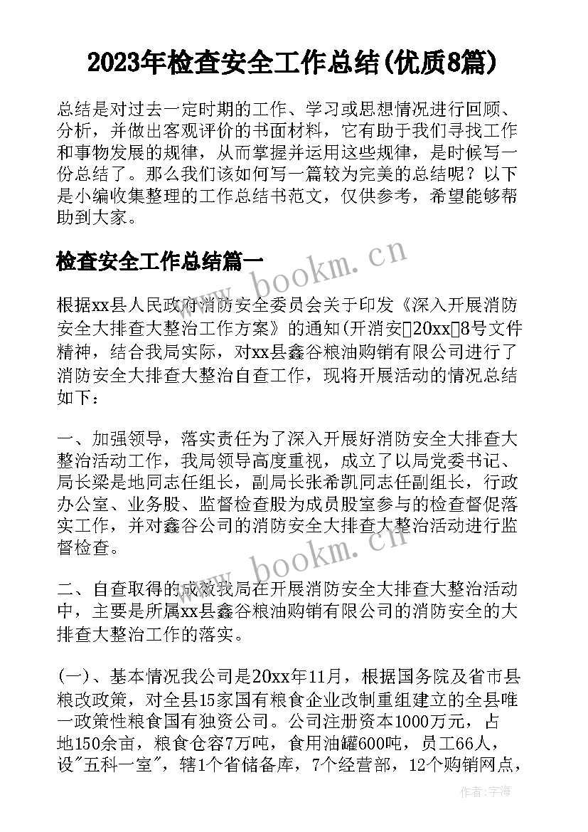 2023年检查安全工作总结(优质8篇)