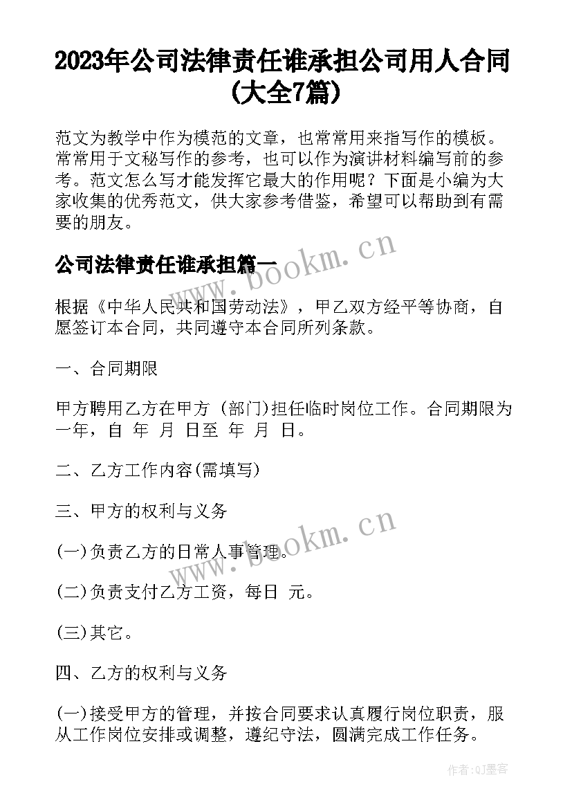 2023年公司法律责任谁承担 公司用人合同(大全7篇)