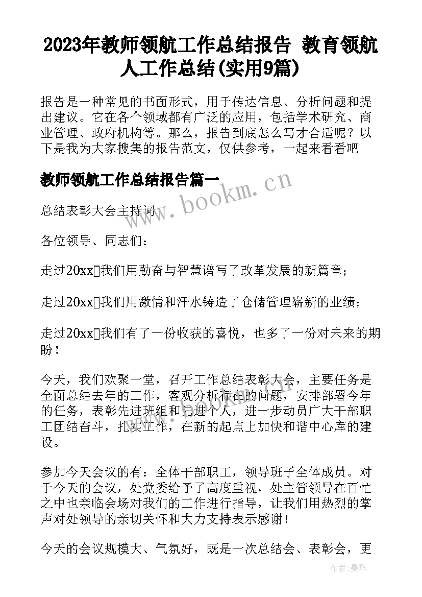 2023年教师领航工作总结报告 教育领航人工作总结(实用9篇)