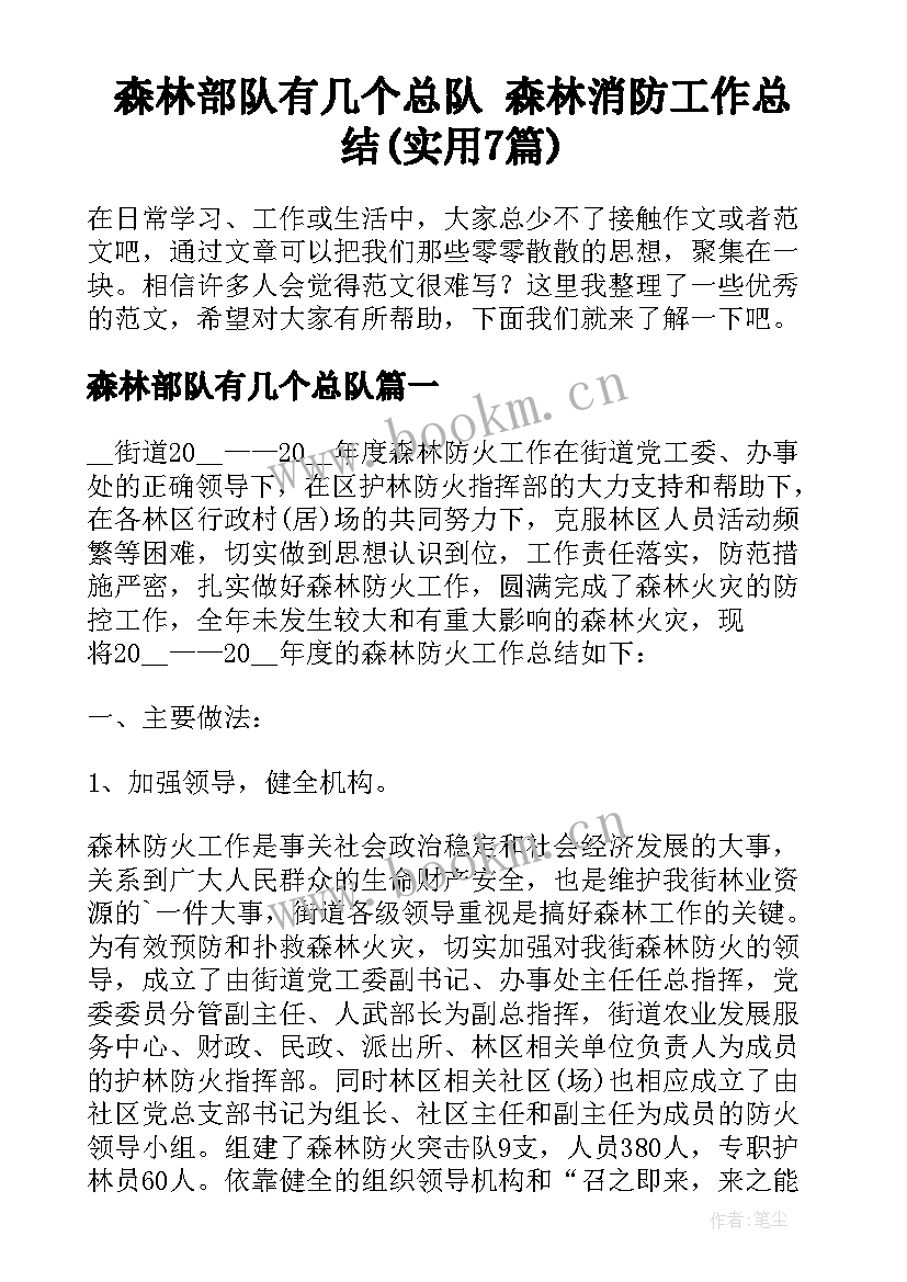 森林部队有几个总队 森林消防工作总结(实用7篇)