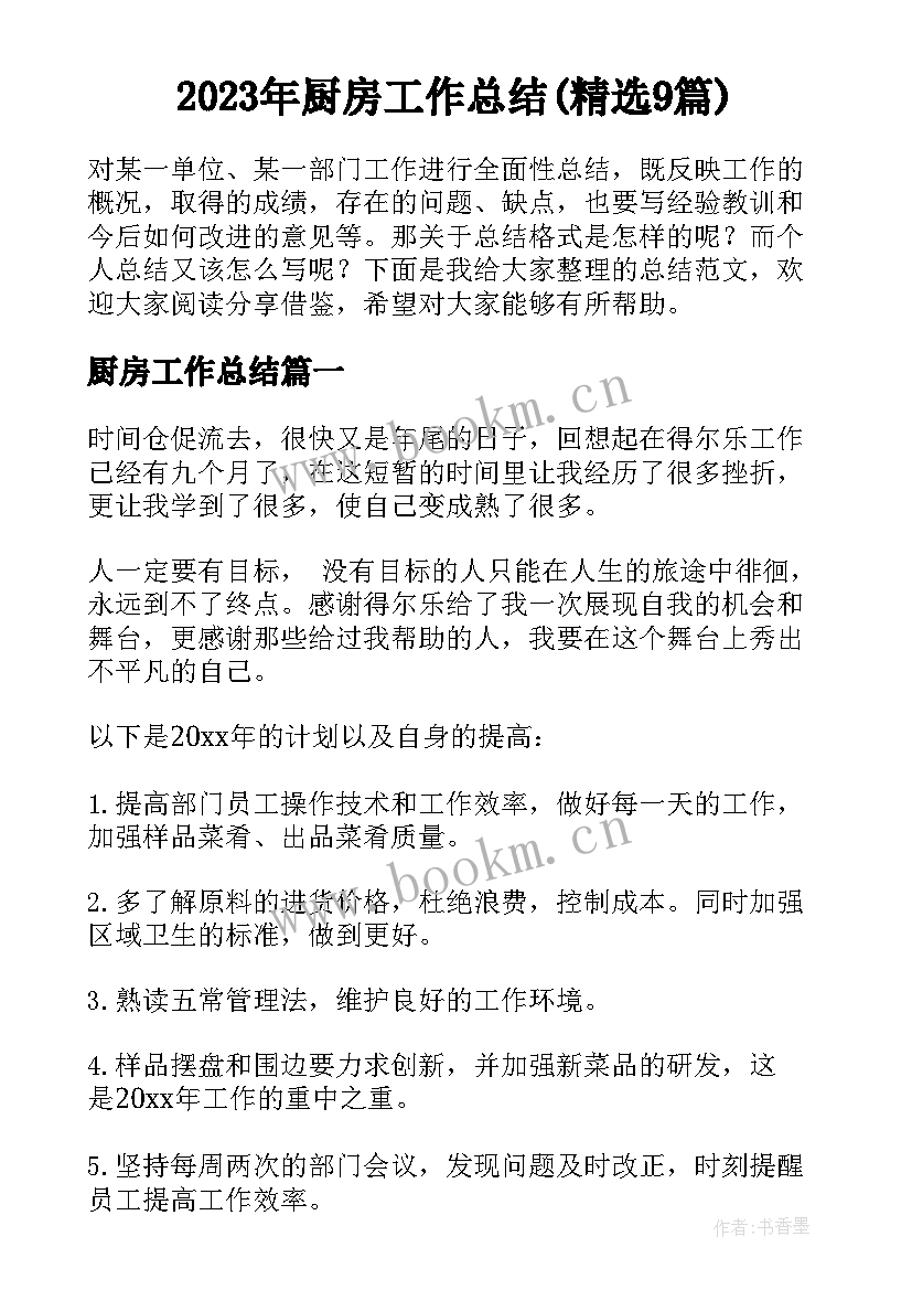 2023年厨房工作总结(精选9篇)