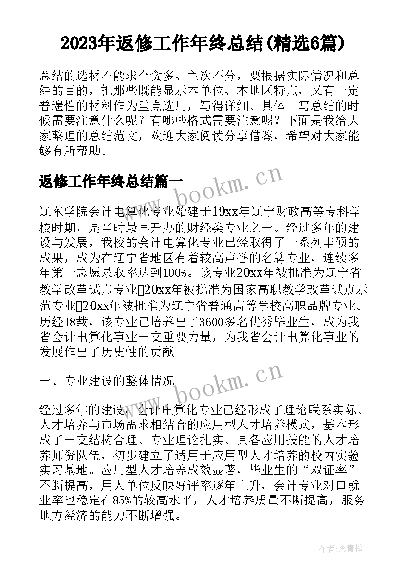 2023年返修工作年终总结(精选6篇)