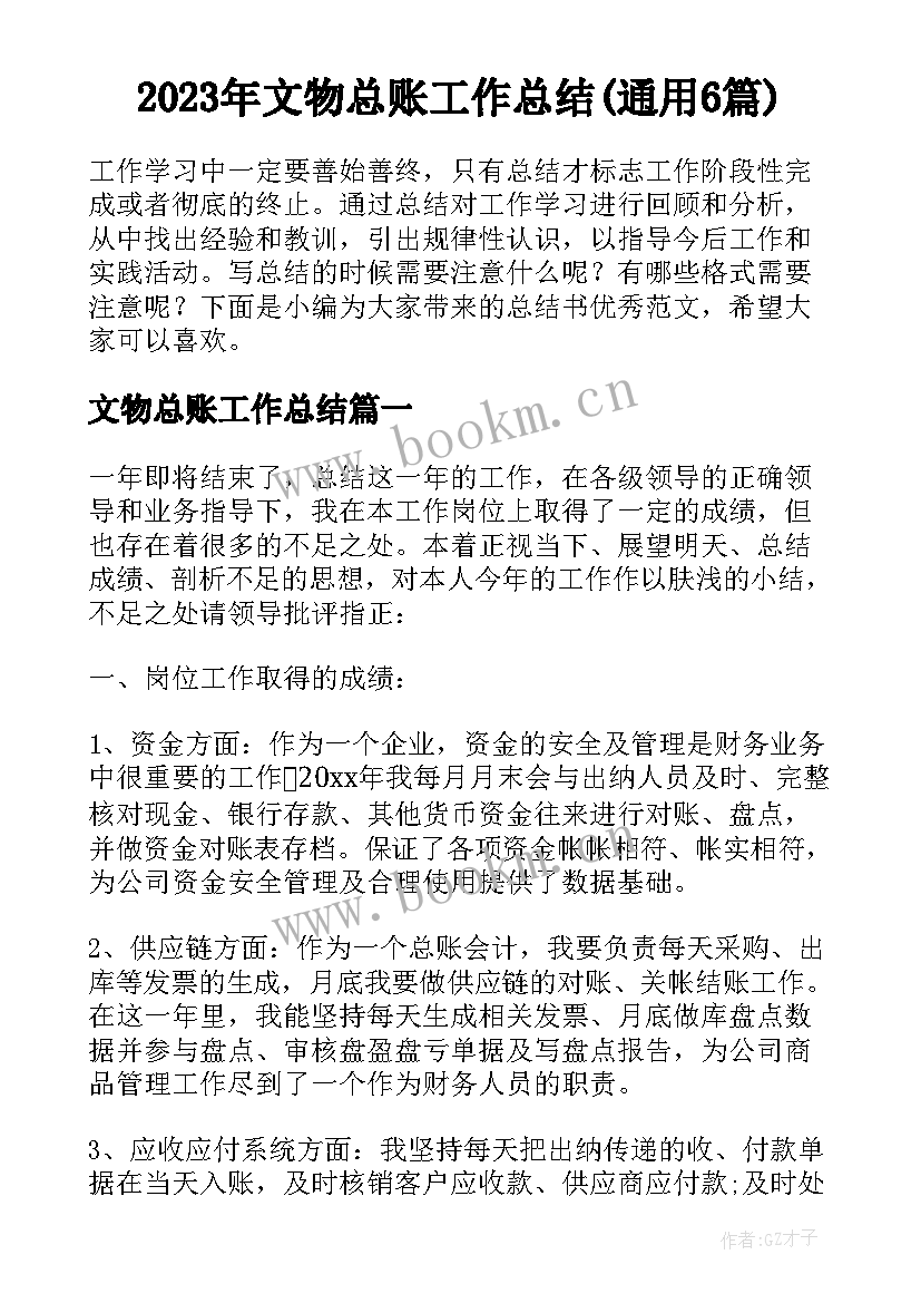 2023年文物总账工作总结(通用6篇)