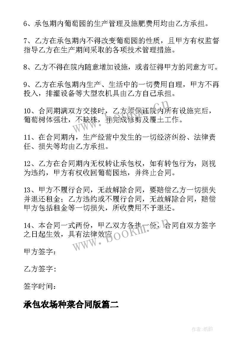 最新承包农场种菜合同版(优质5篇)