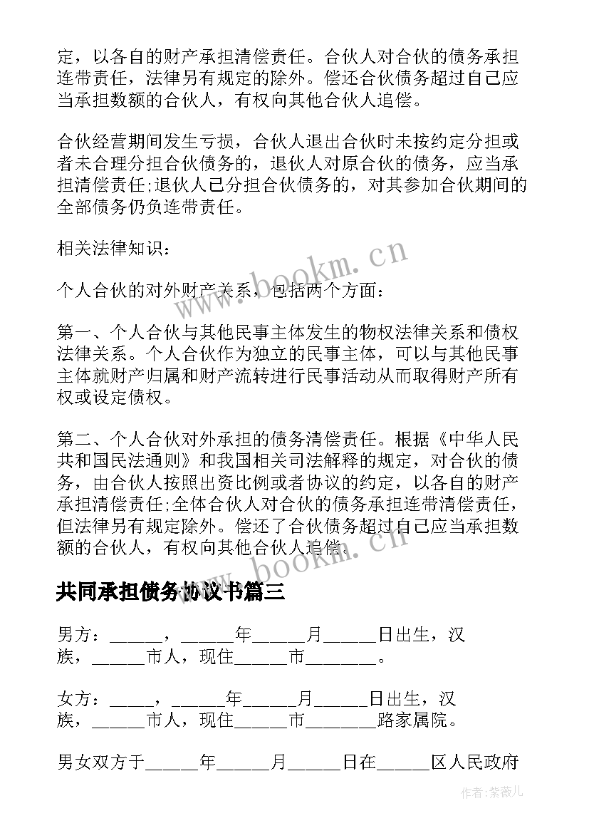 2023年共同承担债务协议书 离婚债务承担协议书(优秀6篇)