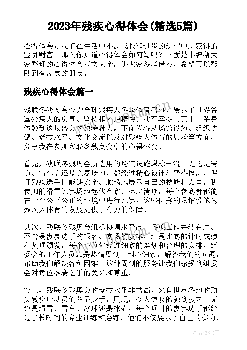 2023年残疾心得体会(精选5篇)