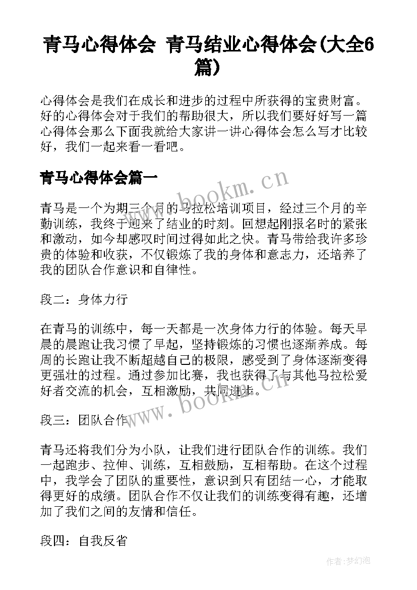 青马心得体会 青马结业心得体会(大全6篇)