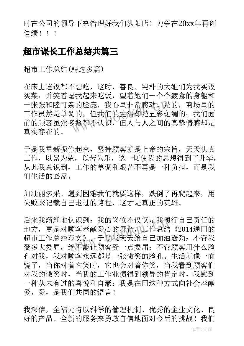 最新超市课长工作总结共 超市收银课长工作总结(大全5篇)