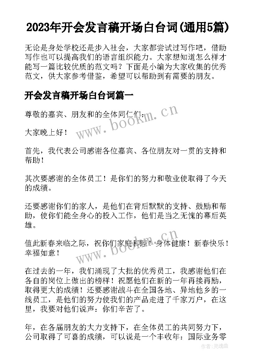 2023年开会发言稿开场白台词(通用5篇)