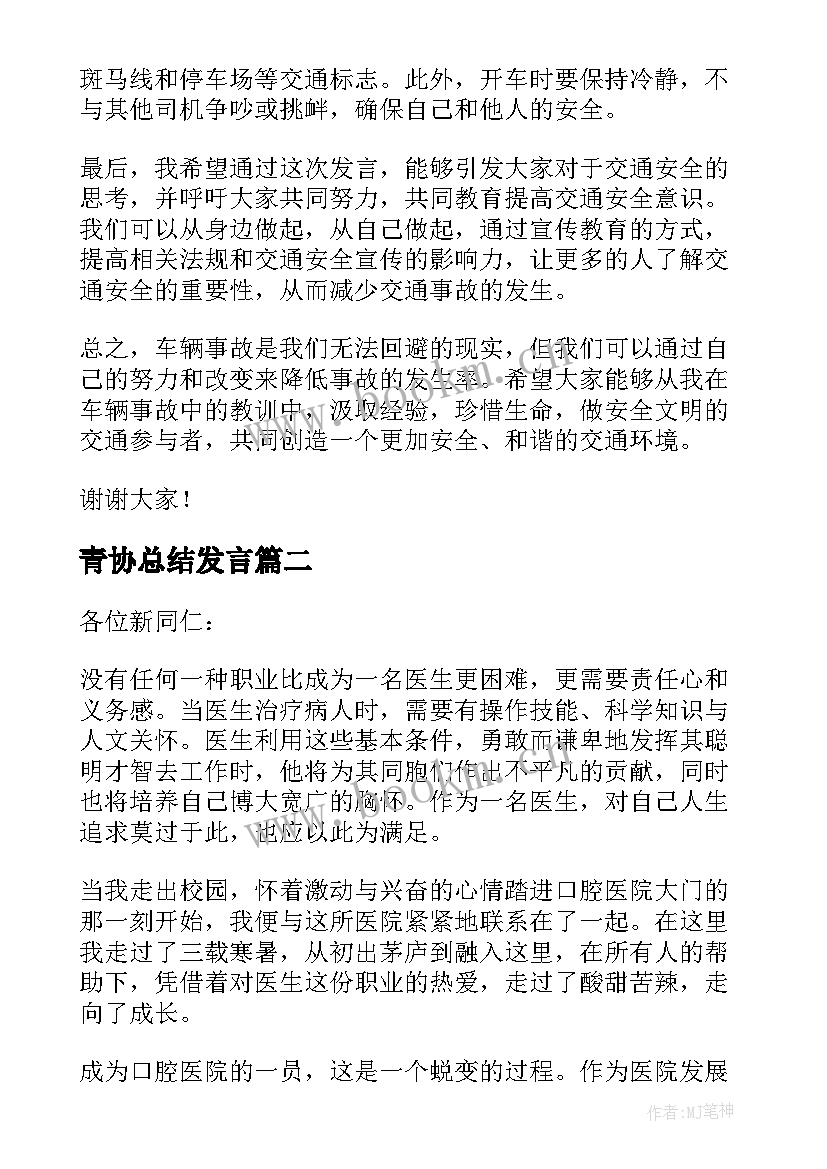 2023年青协总结发言 车辆事故心得体会发言稿(实用5篇)