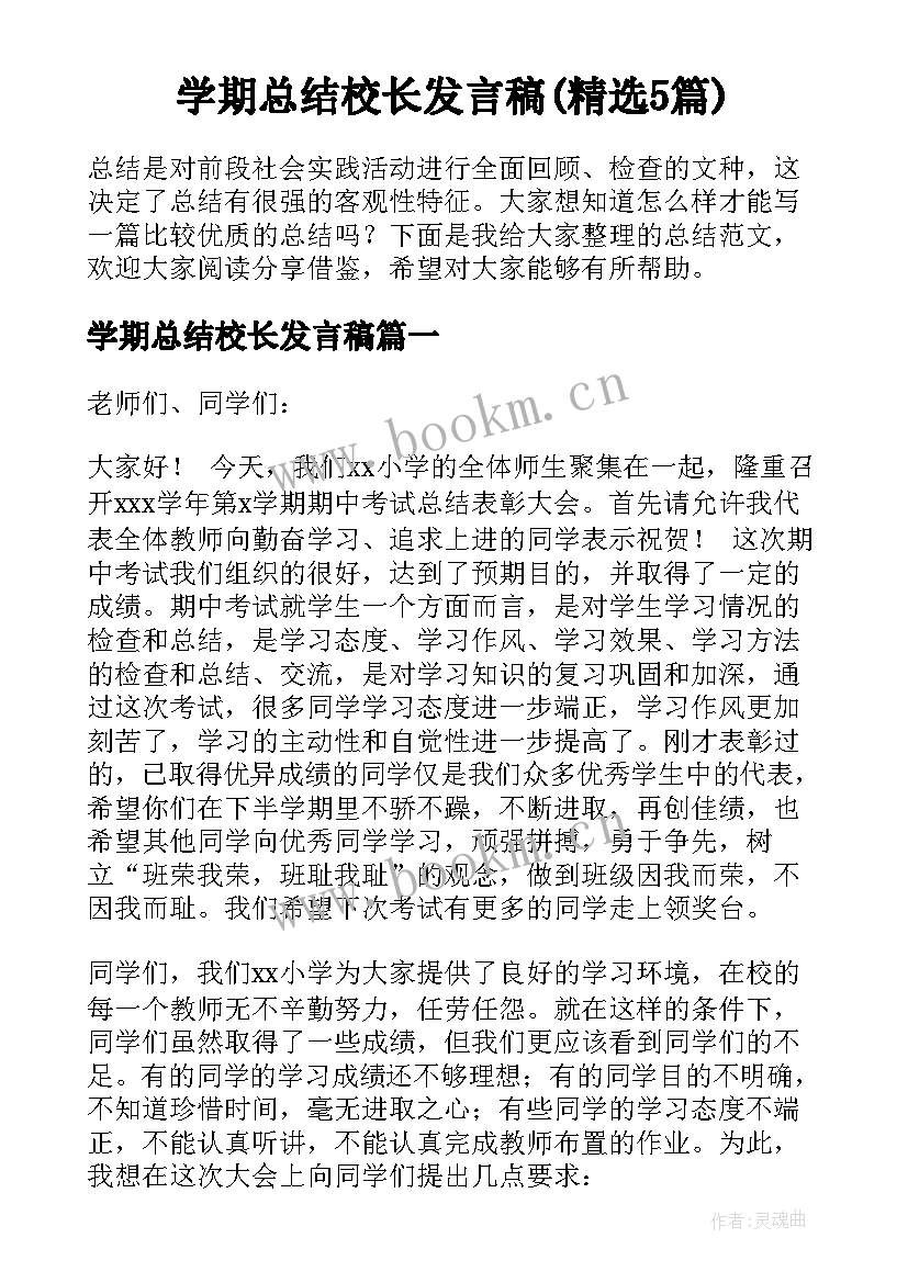 学期总结校长发言稿(精选5篇)