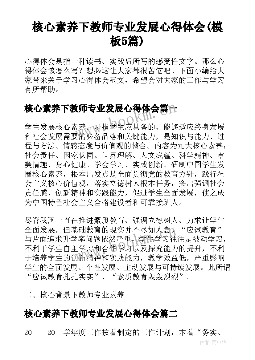 核心素养下教师专业发展心得体会(模板5篇)