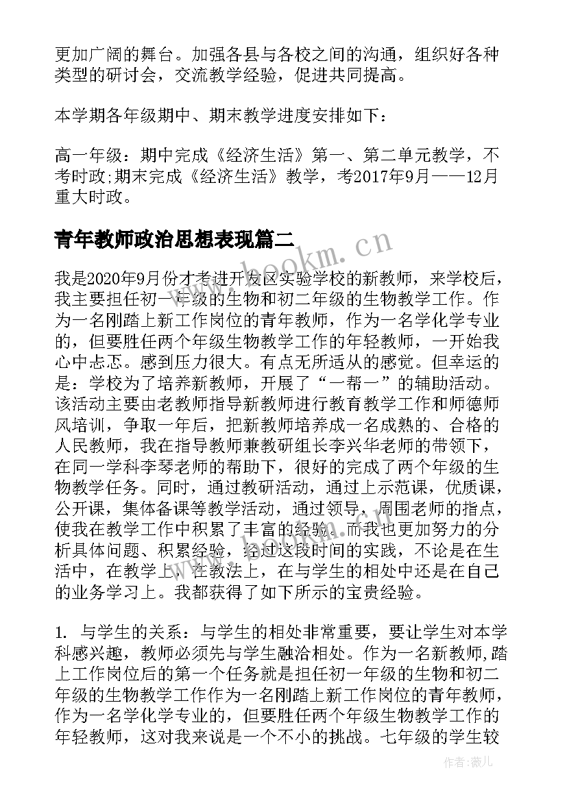 2023年青年教师政治思想表现 高一思想政治教师工作计划(优秀10篇)