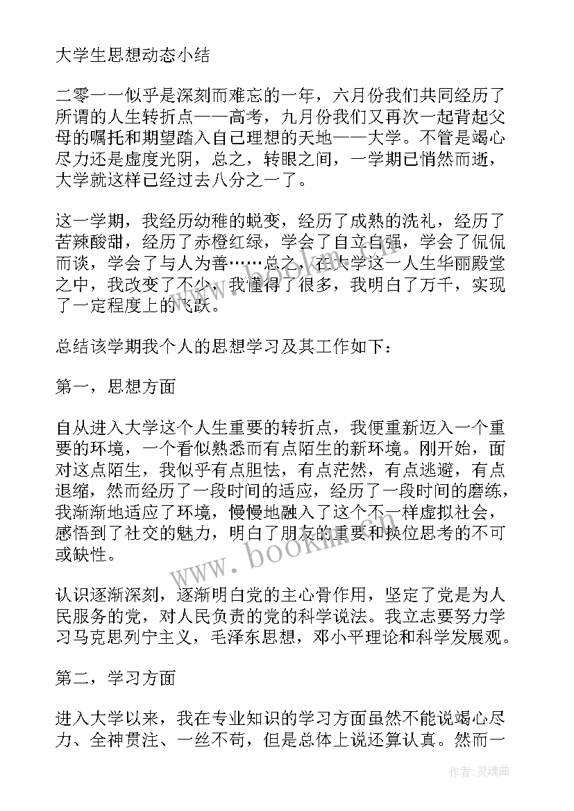 最新大学生思想总结(大全5篇)