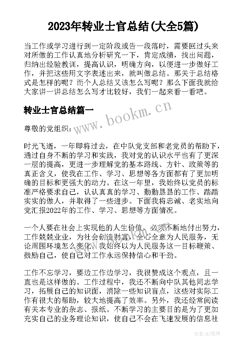 2023年转业士官总结(大全5篇)