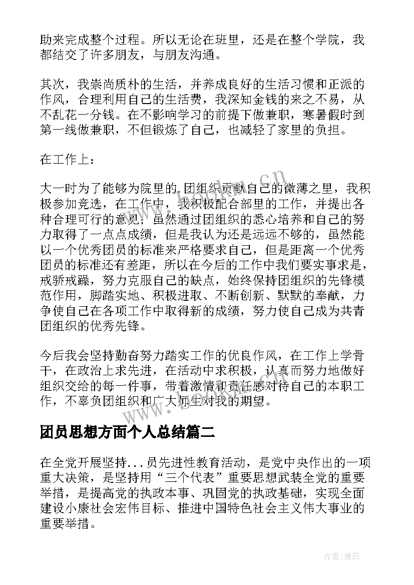 2023年团员思想方面个人总结 团员个人总结思想学习生活方面(通用5篇)