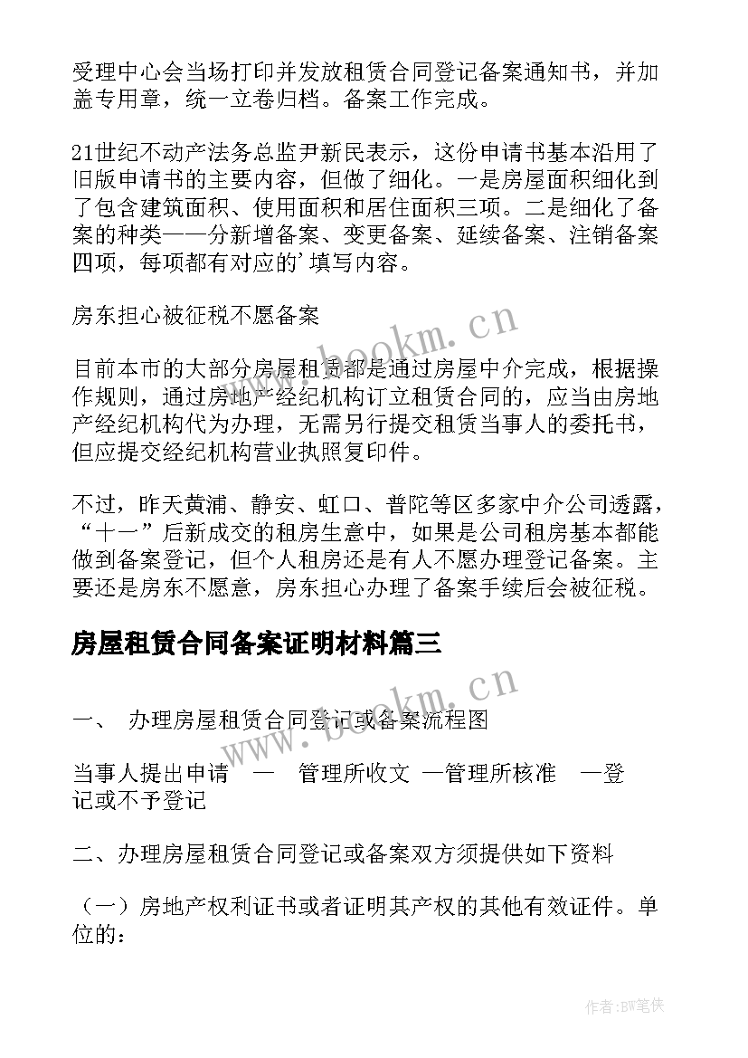 最新房屋租赁合同备案证明材料(大全5篇)