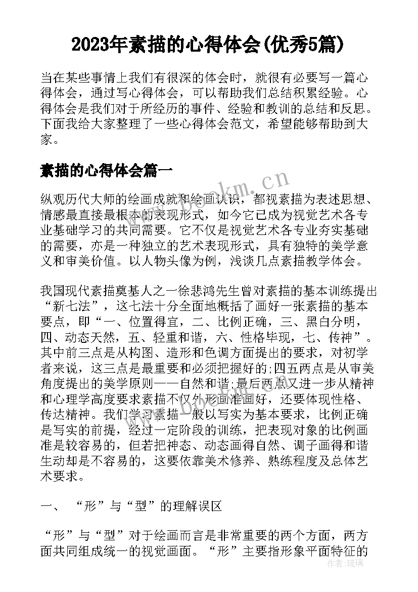 2023年素描的心得体会(优秀5篇)