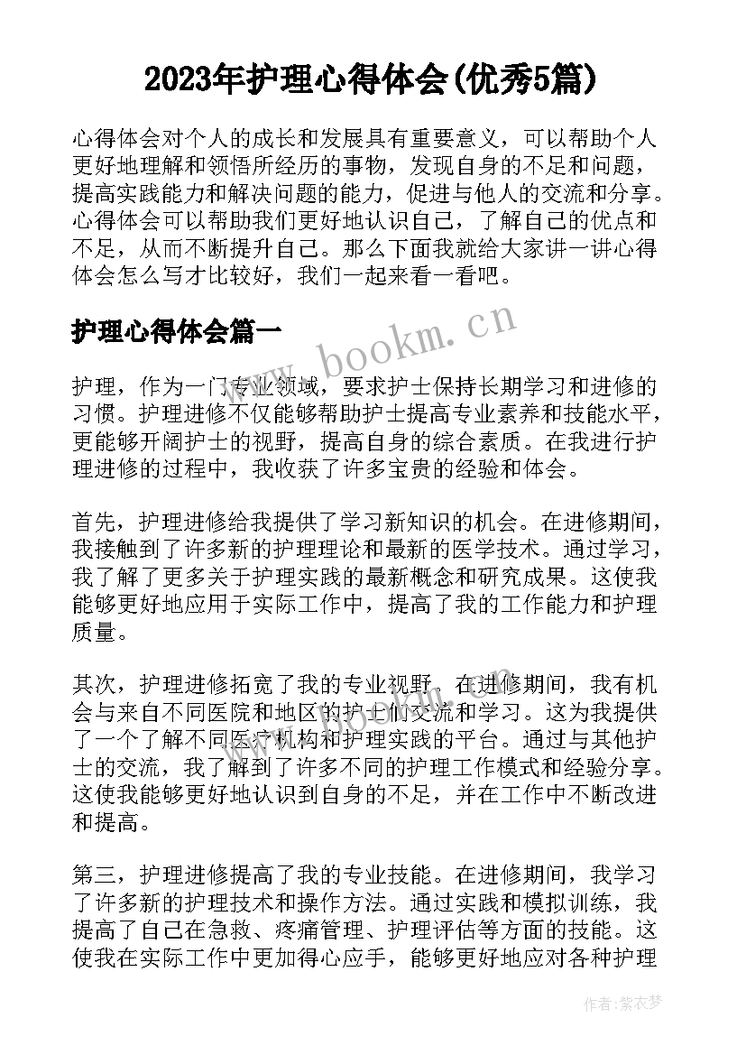 2023年护理心得体会(优秀5篇)