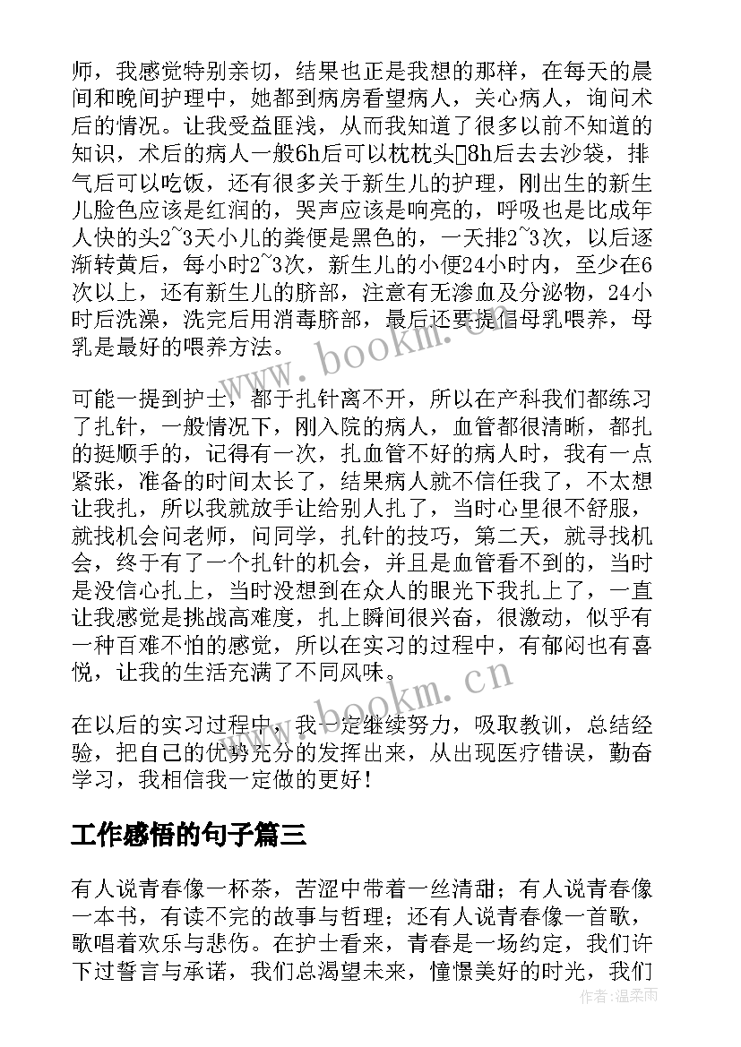 工作感悟的句子 妇产科护士工作心得体会(优质5篇)