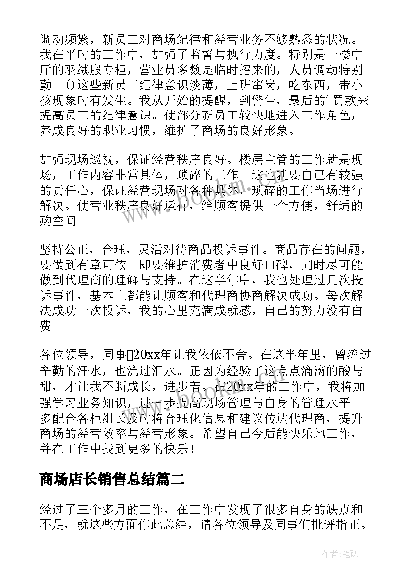 2023年商场店长销售总结 商场工作总结(通用6篇)