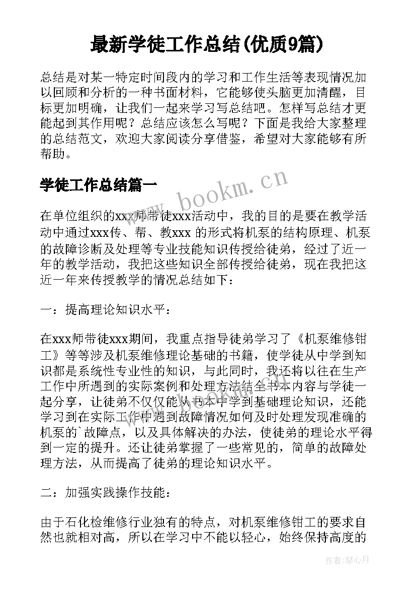 最新学徒工作总结(优质9篇)