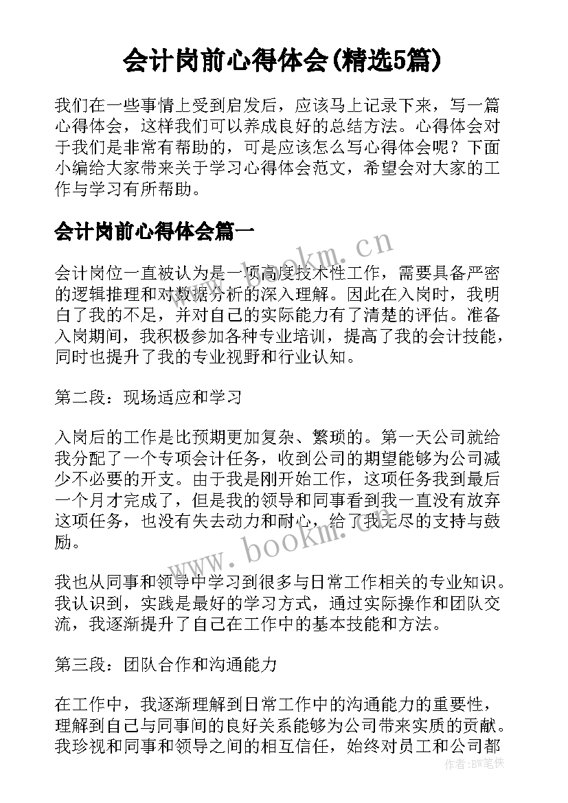 会计岗前心得体会(精选5篇)