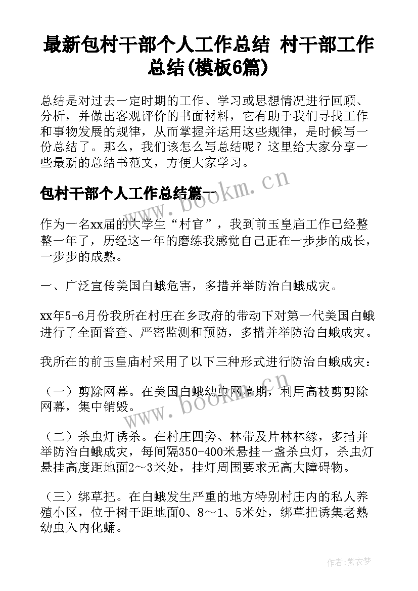 最新包村干部个人工作总结 村干部工作总结(模板6篇)