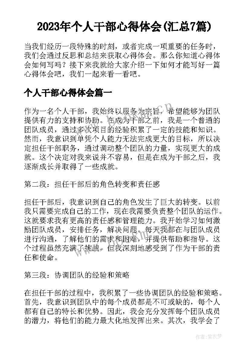 2023年个人干部心得体会(汇总7篇)