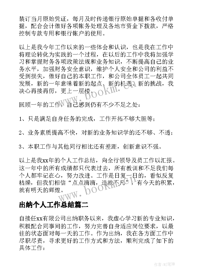 出纳个人工作总结 出纳工作总结(优秀10篇)