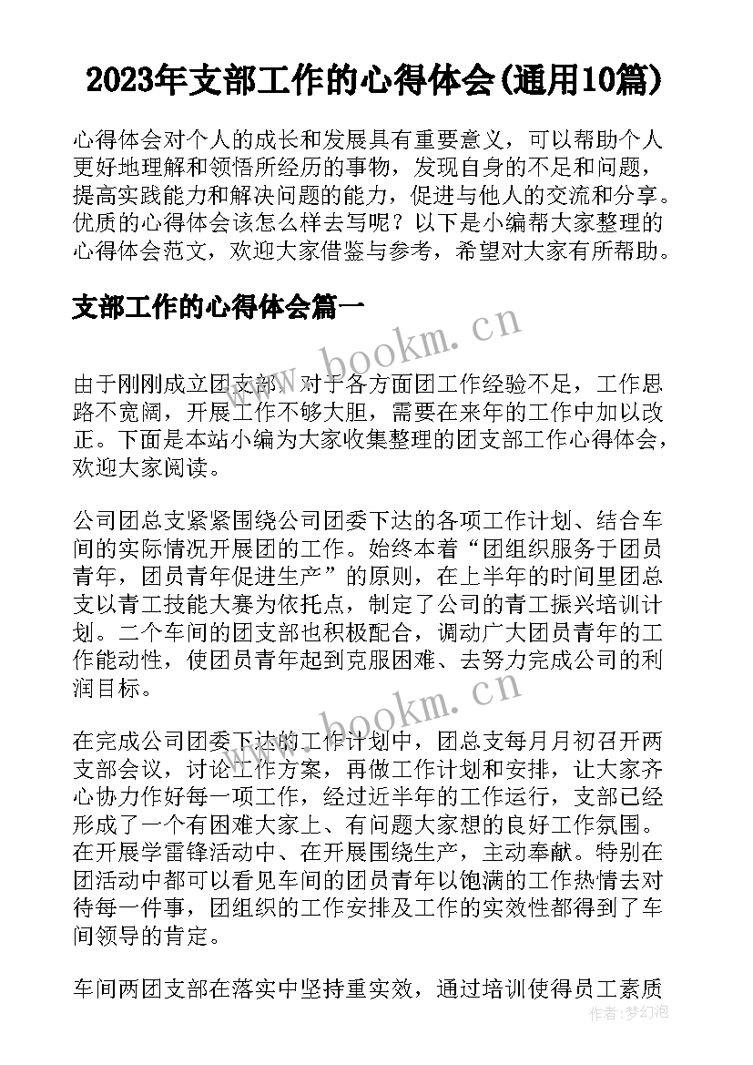 2023年支部工作的心得体会(通用10篇)