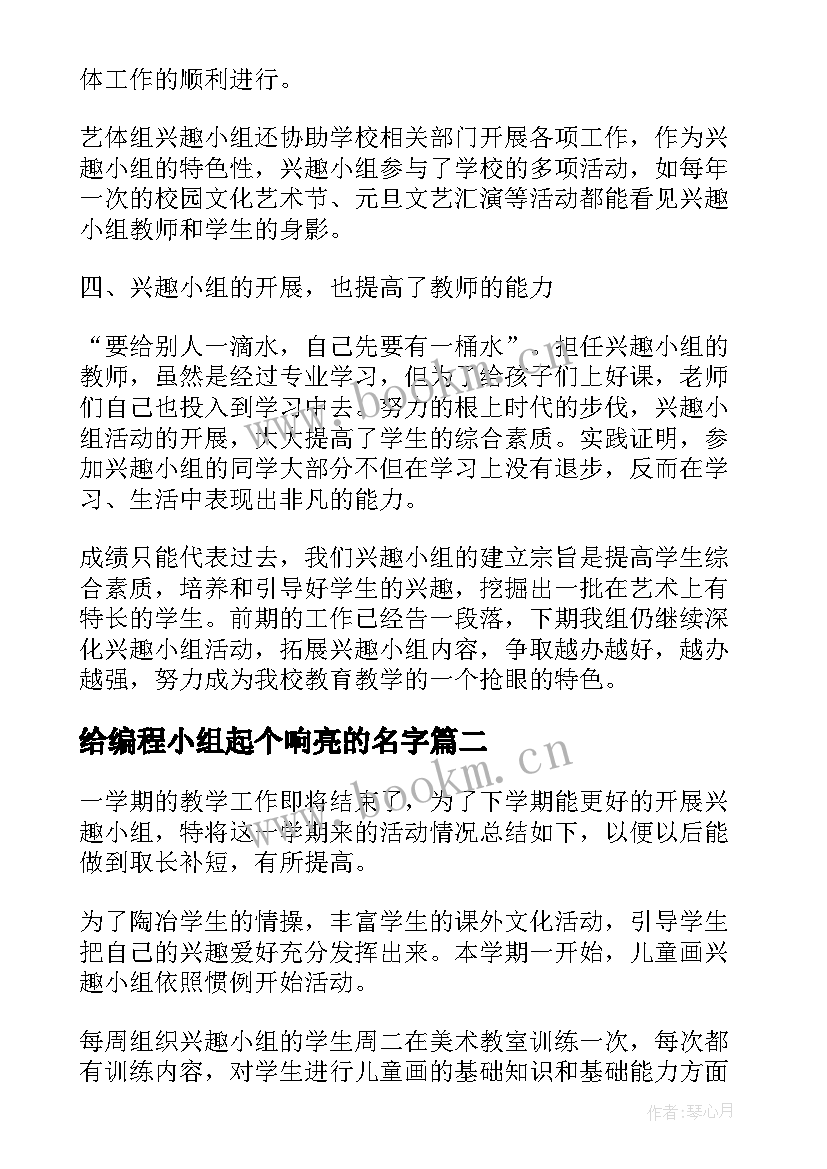 最新给编程小组起个响亮的名字 兴趣小组工作总结(优质7篇)