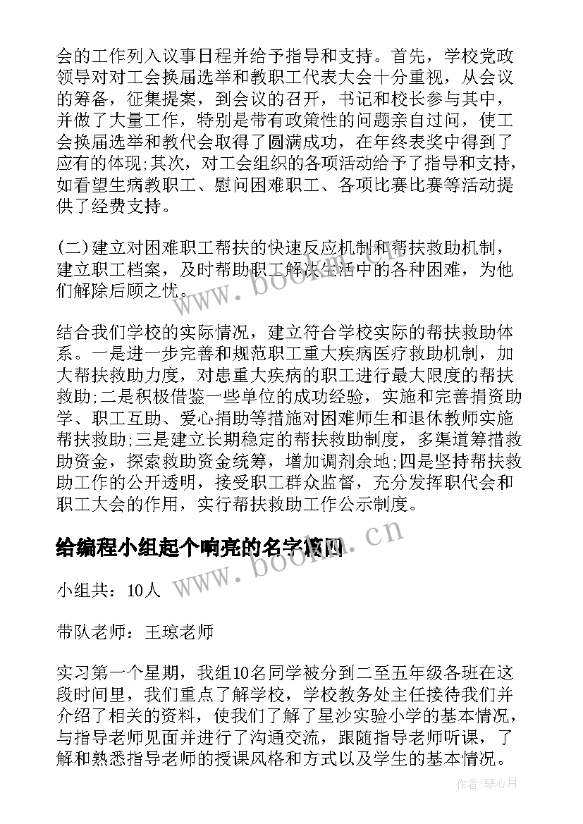 最新给编程小组起个响亮的名字 兴趣小组工作总结(优质7篇)