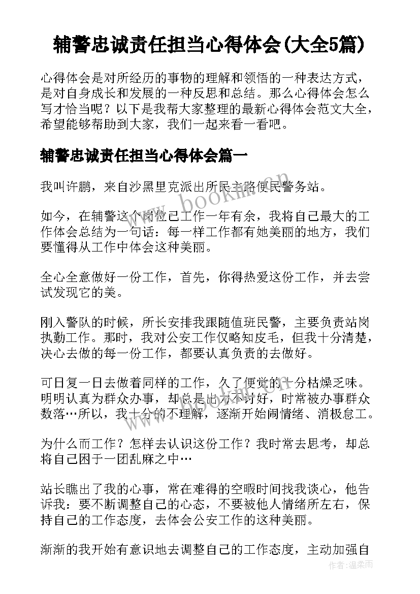 辅警忠诚责任担当心得体会(大全5篇)