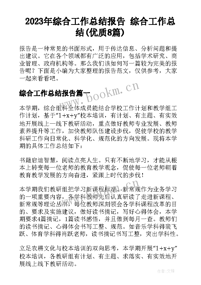 2023年综合工作总结报告 综合工作总结(优质8篇)