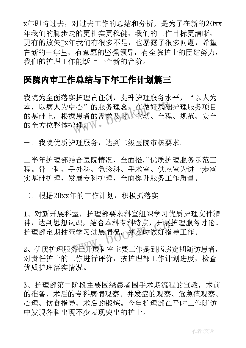 医院内审工作总结与下年工作计划 护理工作总结(实用5篇)