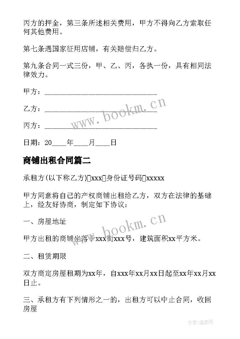 最新商铺出租合同 出租商铺简易合同共(模板5篇)