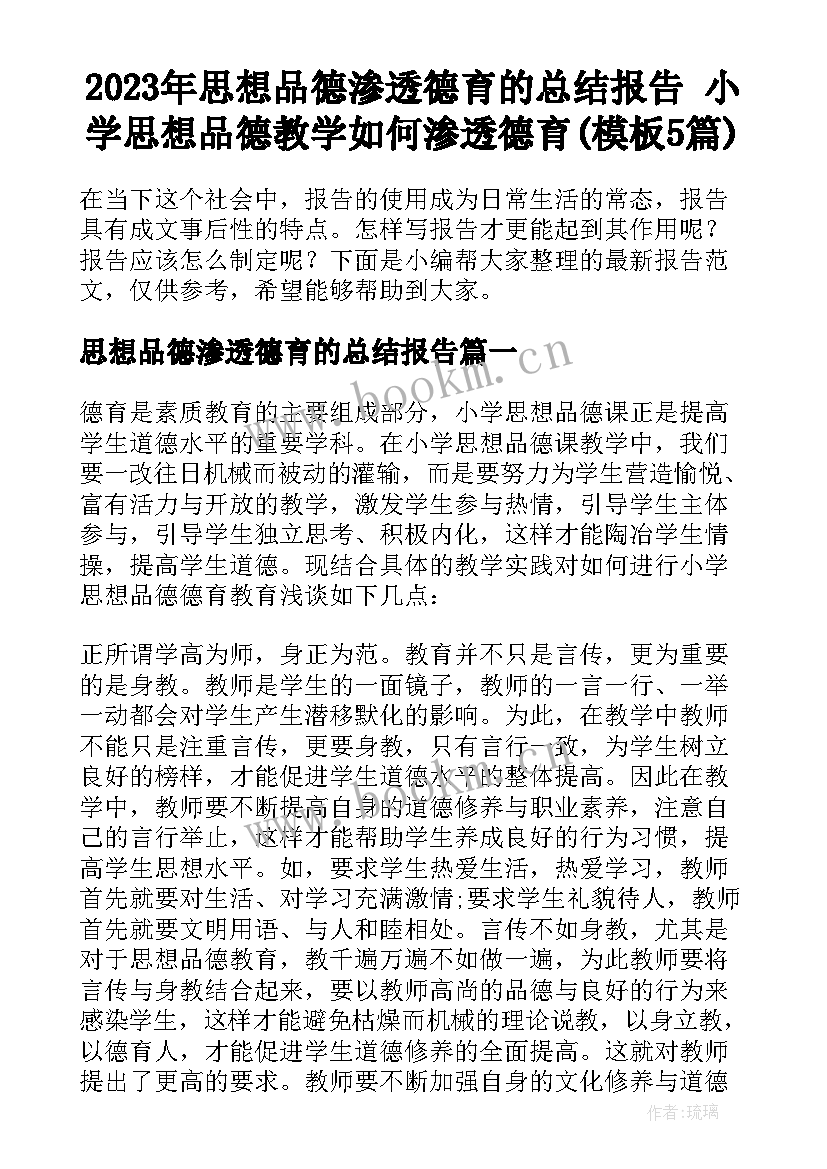 2023年思想品德渗透德育的总结报告 小学思想品德教学如何渗透德育(模板5篇)