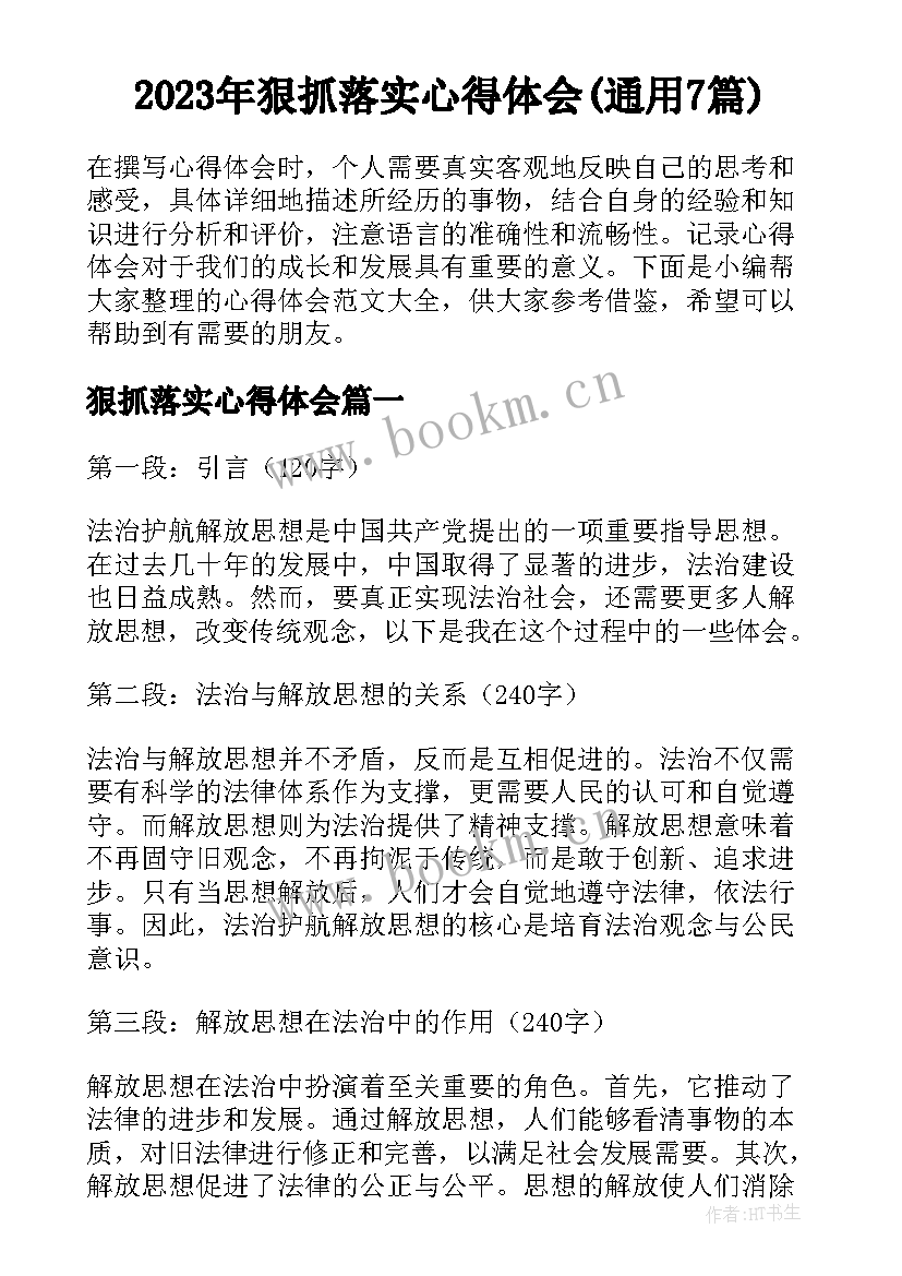 2023年狠抓落实心得体会(通用7篇)