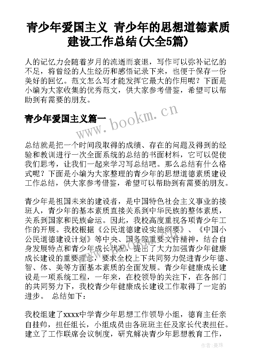 青少年爱国主义 青少年的思想道德素质建设工作总结(大全5篇)