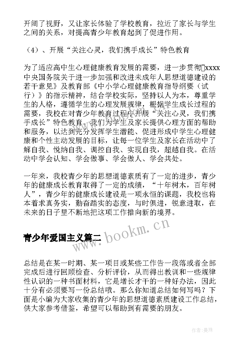 青少年爱国主义 青少年的思想道德素质建设工作总结(大全5篇)