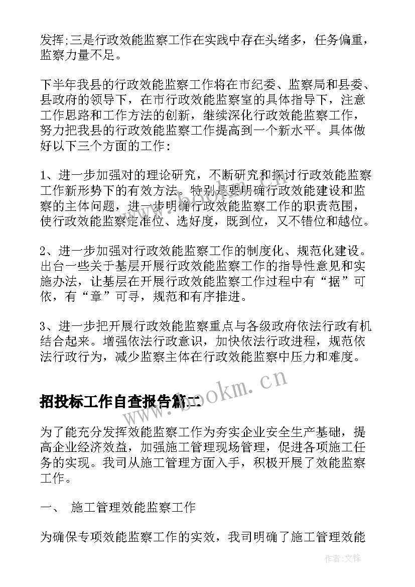 招投标工作自查报告 效能监察工作总结报告(大全5篇)