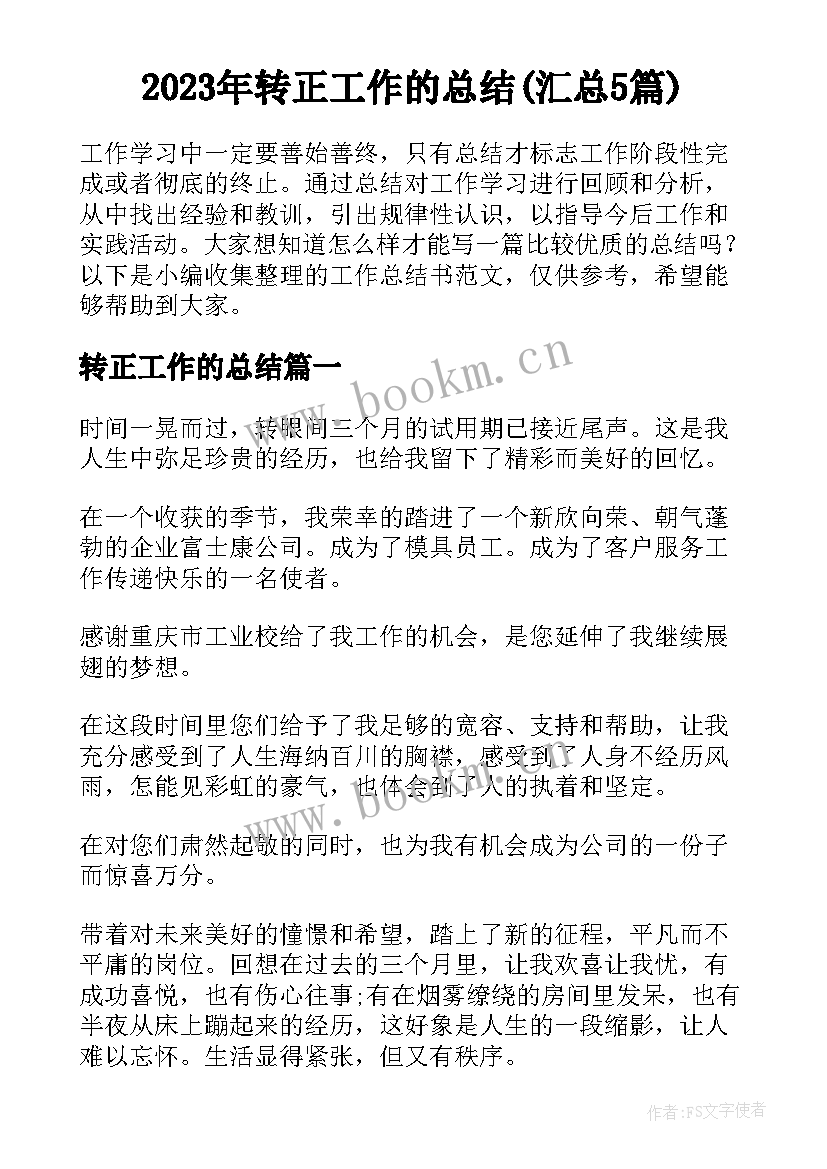 2023年转正工作的总结(汇总5篇)