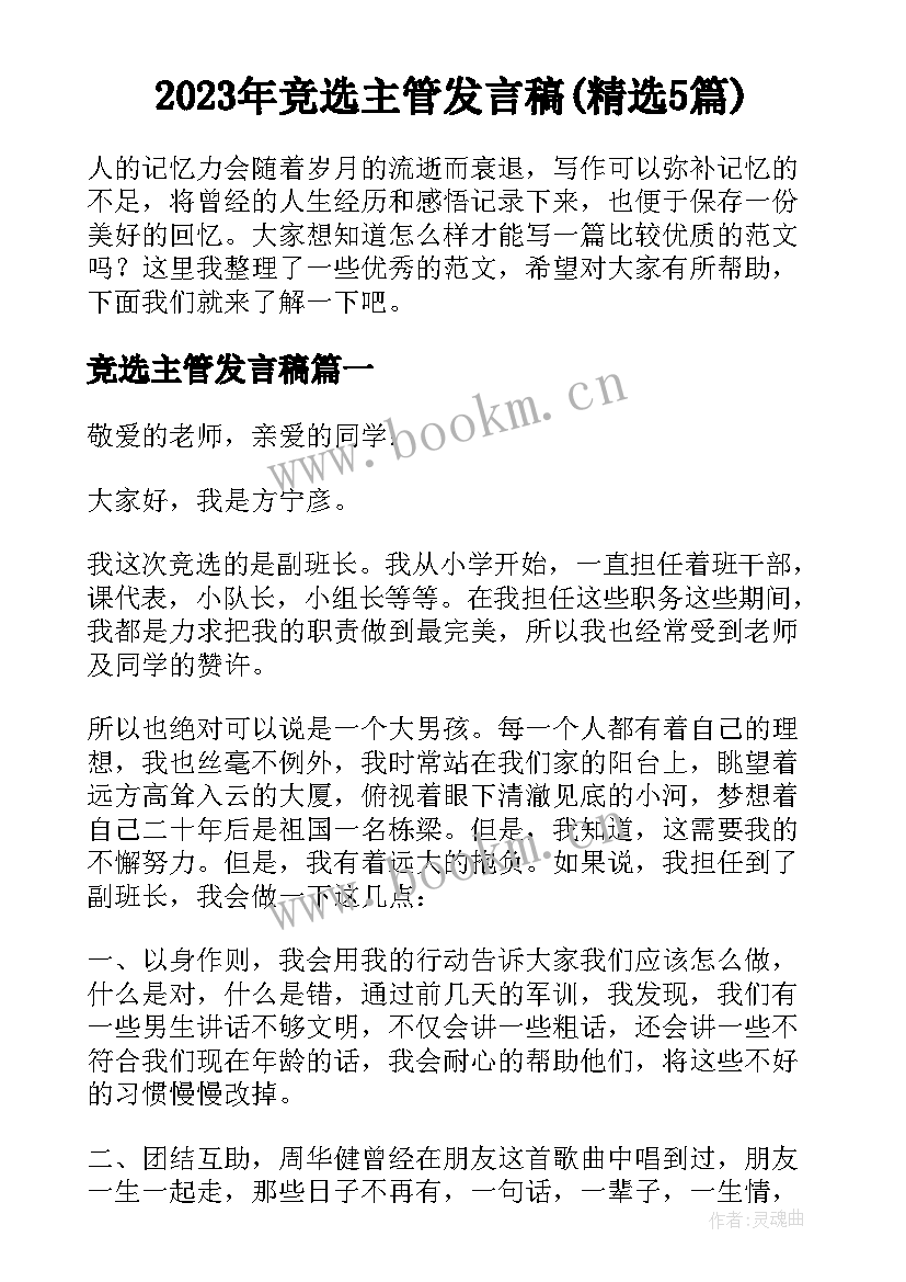 2023年竞选主管发言稿(精选5篇)