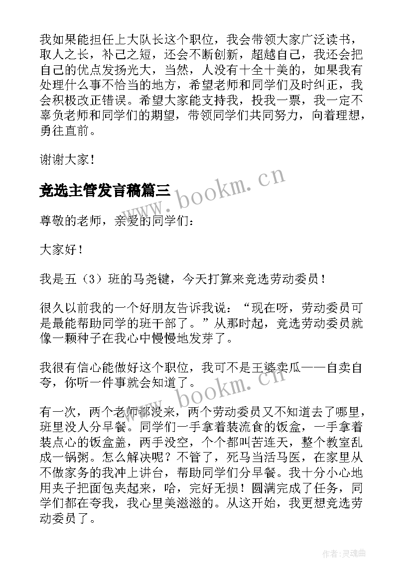 2023年竞选主管发言稿(精选5篇)