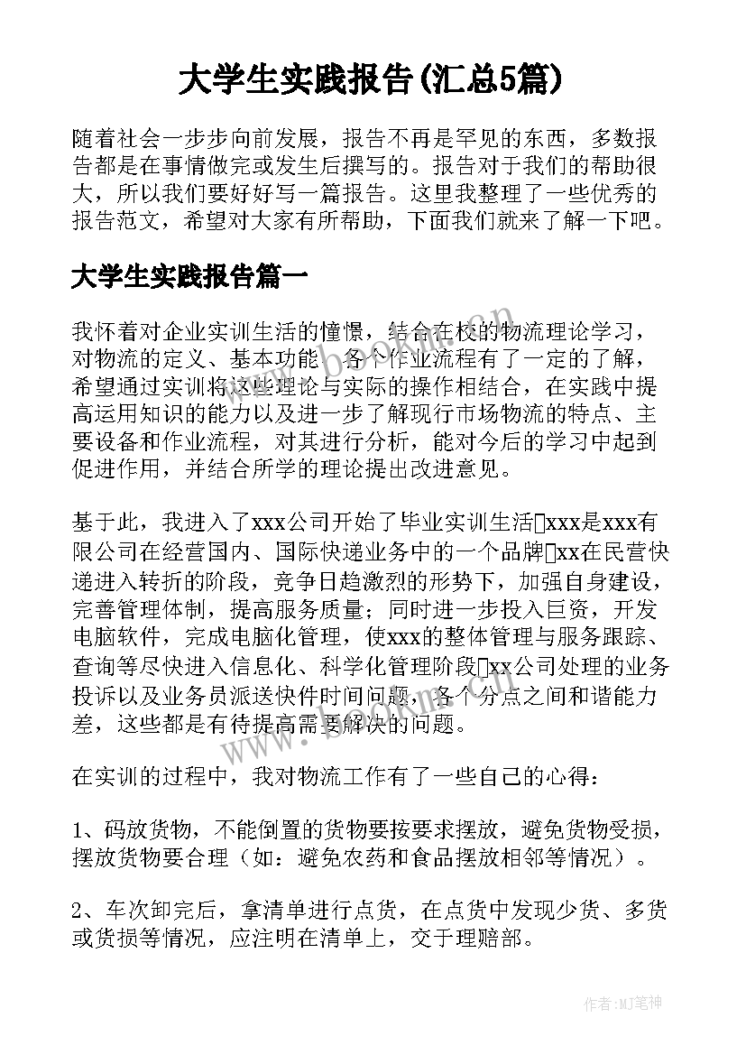 大学生实践报告(汇总5篇)