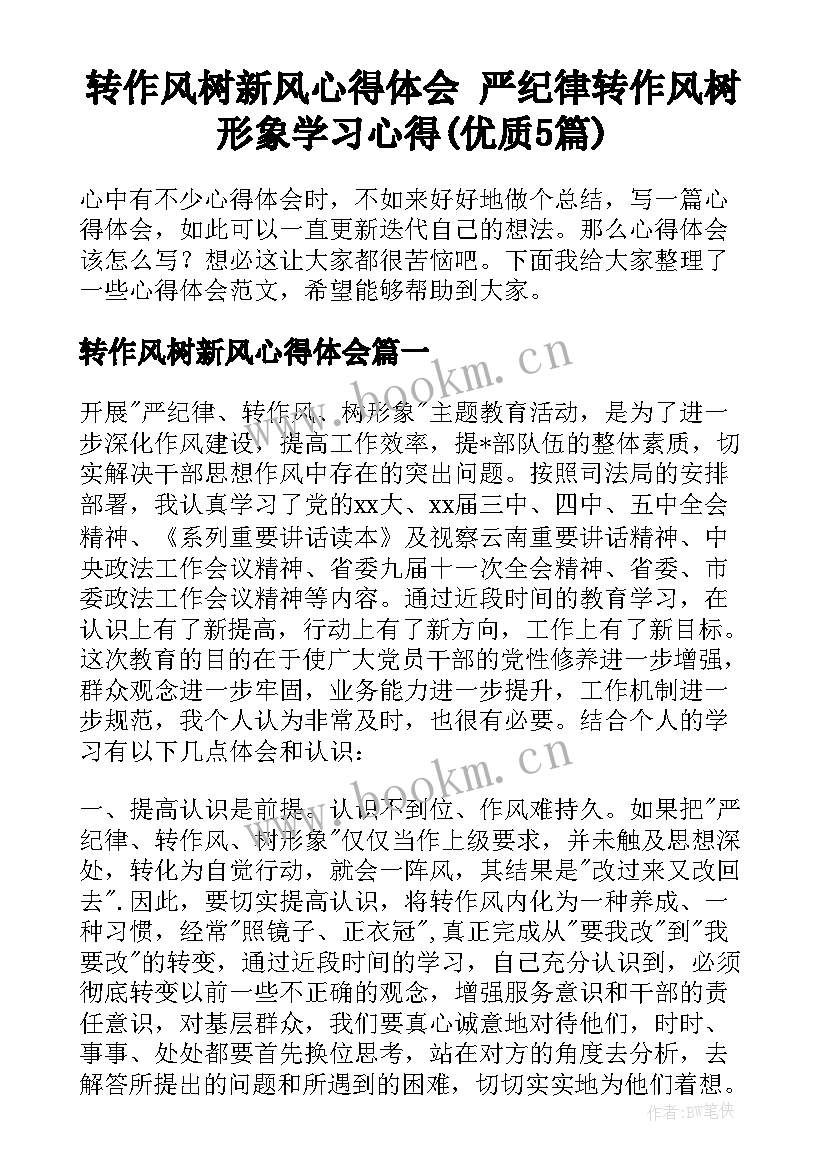 转作风树新风心得体会 严纪律转作风树形象学习心得(优质5篇)