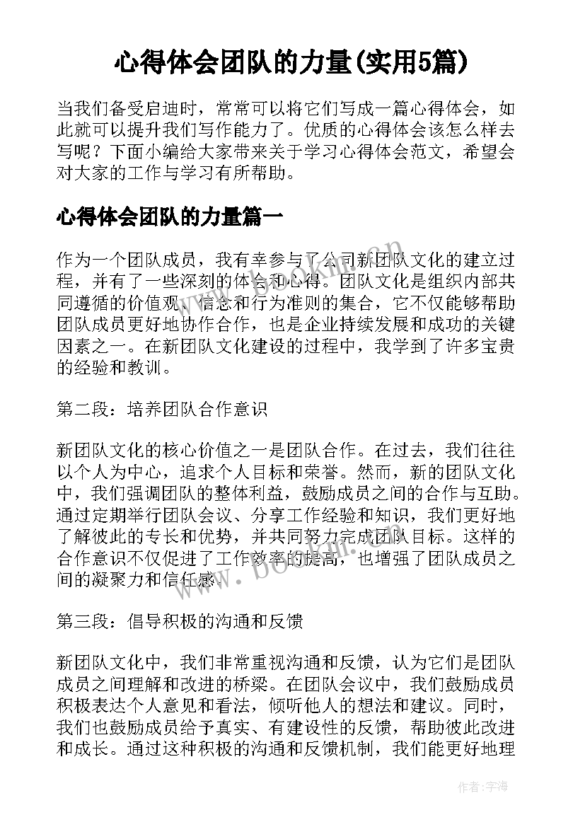 心得体会团队的力量(实用5篇)