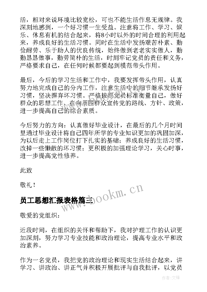 最新员工思想汇报表格 员工入党思想汇报(优质6篇)